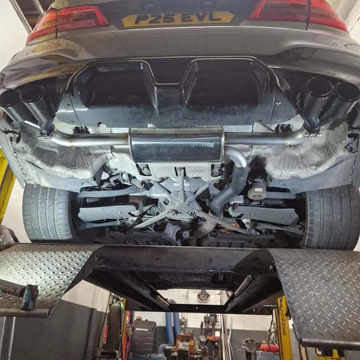 Custom stainless exhaust system with carbon tips fitted by Flowtech Exhausts Dagenham